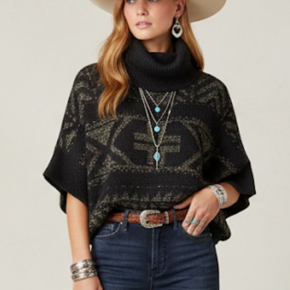 Denim & Supply Ralph Lauren Black Cowl Neck Poncho Sweater